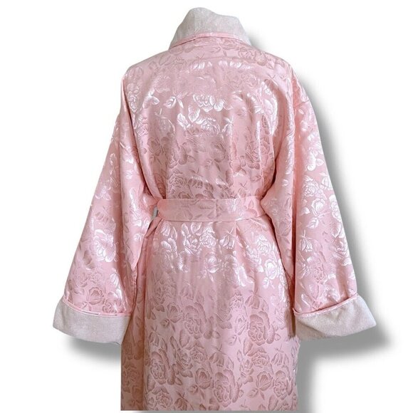 Vintage Victorias Secret Crown Gold Label Robe Medium Large Pink Satin Jacquard - Picture 10 of 12